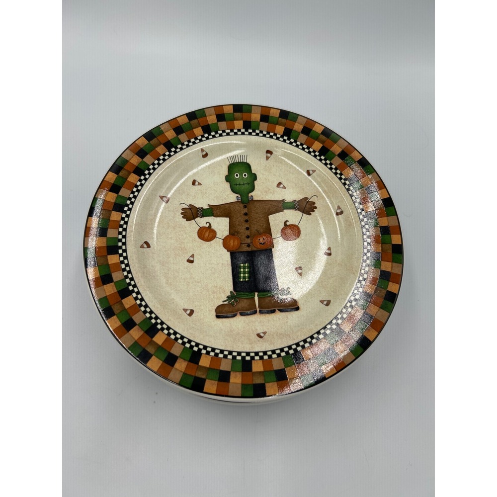 Sakura Debbie Mumm Halloween Plates Set of 6 Including 2 Frankenstein 8.5"